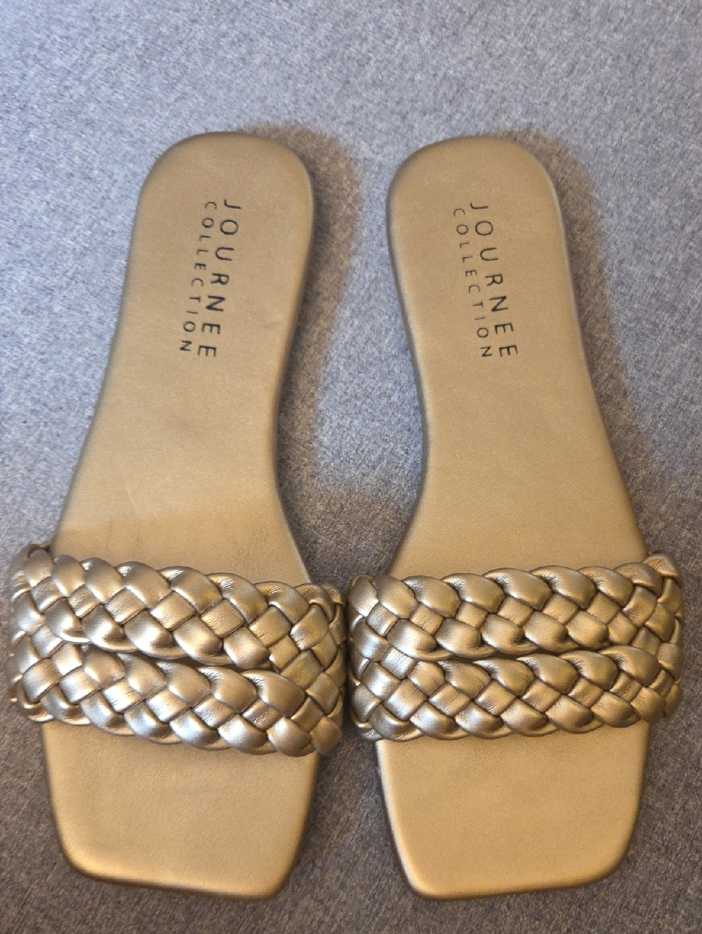 Journee Collection Metallic Gold Braided Slide Sandals